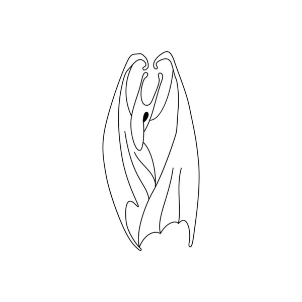 Векторная Иллюстрация Воображаемого Животного Крыльями Карикатурная Бита Линейное Искусство — стоковый вектор