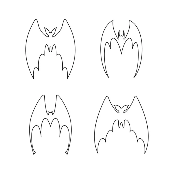 Vector Illustration Bats Flight Black Flittermouse Line Art Silhouette Set — Stock Vector