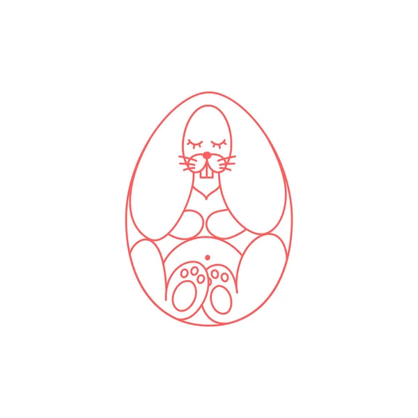 复活节彩蛋形状的红色复活节兔子的矢量图解 线条艺术设计 — 图库矢量图片