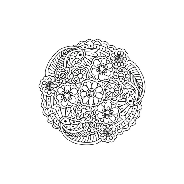 Vector Decorative Black Floral Mandala Pattern Design Element Раскраска Страницы — стоковый вектор