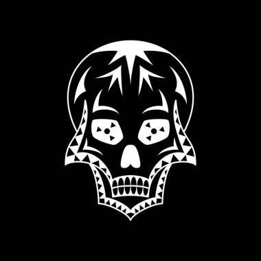 Siyah arkaplanlı geometrik süslemeli beyaz şeker kafatası. Dövme sanatı