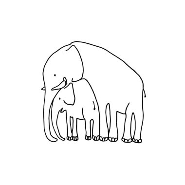 Bebek ve anne filin vektör çizimi. Çizgi film fil ailesi.