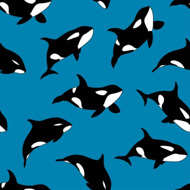 Mavi arka planda yüzen el yapımı katil balinanın kusursuz deseni