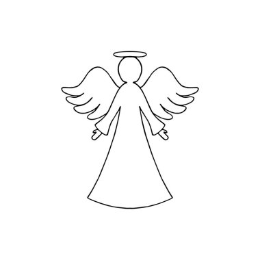 Vector illustration of black angel outline with wings on white background