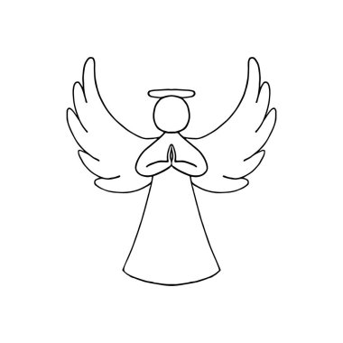 Vector illustration of black contour of angel with wings on white background
