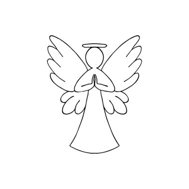 Vector illustration of black angel outline with wings on white background