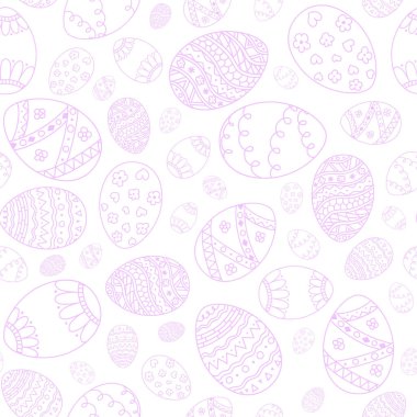 Vector seamless Easter eggs background. Pink doodle Easter eggs on white background
