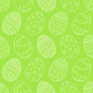 Vector Easter eggs on green background. Easter holiday seamless background