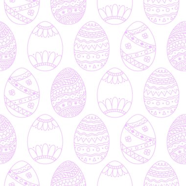Vector seamless Easter eggs background. Violet doodle Easter eggs on white background