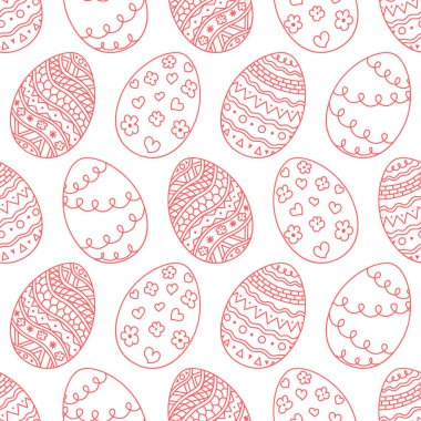 Vector seamless simple pattern with red easter egg on white background. Easter holiday background of ornamental Easter eggs