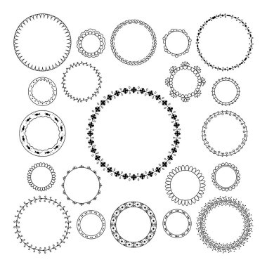 Vector set of round and circular decorative patterns for design frameworks and banners. Black geometric frame