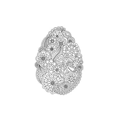 Vector illustration of Easter egg from floral doodle element - line art flower; paisley; leaf. Holiday Easter coloring page book anti stress