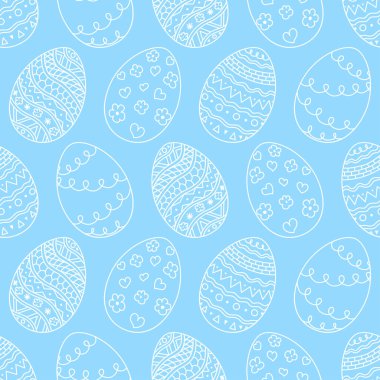 Vector seamless simple pattern with easter eggs. Easter holiday blue background of doodle eggs