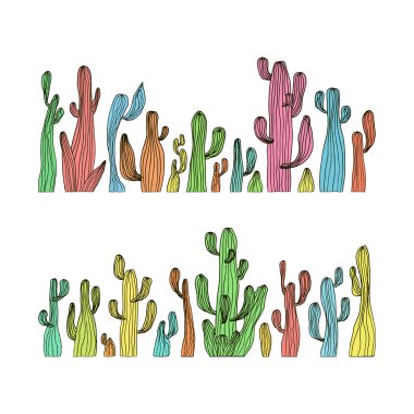 Vector illustration of saguaro cactus. Color cactus set