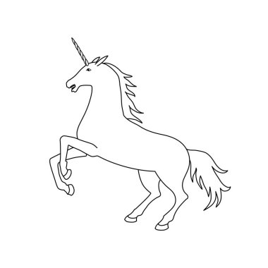 Vector illustration of unicorn. Black and white unicorn contour. Coloring page book