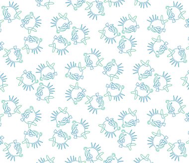 Vector seamless pattern from continuous line drawing fish on white background