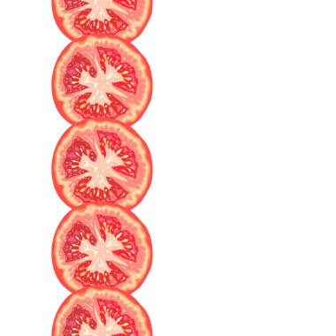 Beyaz arka planda sulu domates diliminin vektörsüz dekoratif kenarı