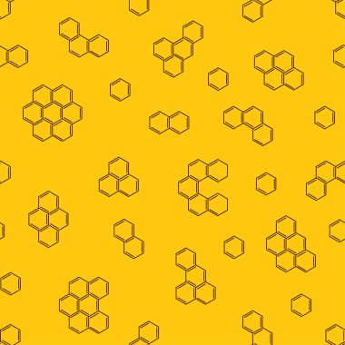 Vector comb seamless pattern. Abstract seamless pattern from chemical formulas on yellow background