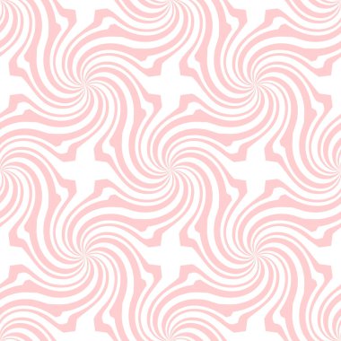 Vector sunburst seamless pattern with swirl and geometric wave. Abstract pink seamless pattern on white background
