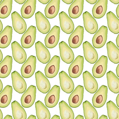 Beyaz arka planda, avokado kesiminin vektörsüz deseni. Avokado kesim dokusu