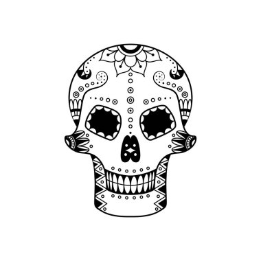 Çiçek desenli vektör şeker kafatası. Meksika Ölü Kutlama Günü için İllüstrasyon
