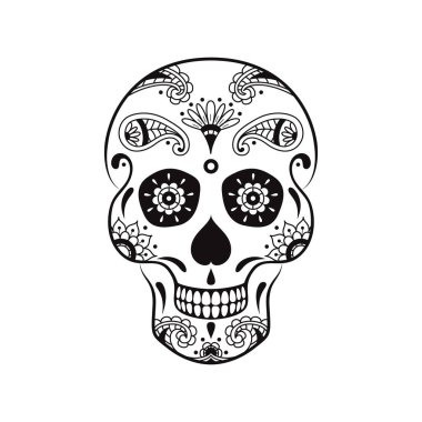 Çiçek desenli vektör şeker kafatası. Meksika Ölü Kutlama Günü için İllüstrasyon