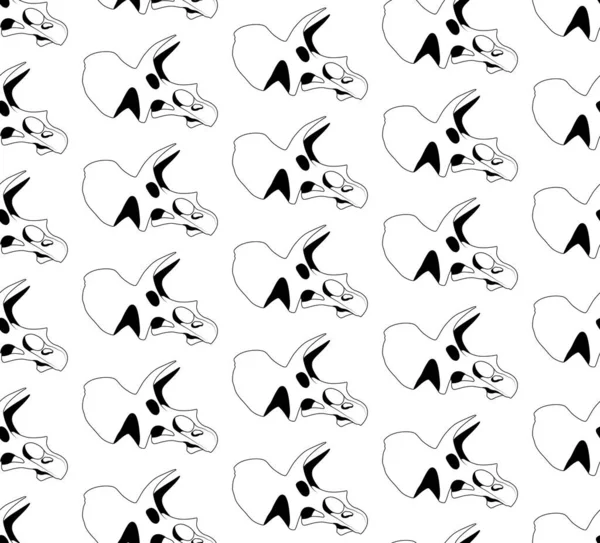 Vector Seamless Pattern Black Graphical Triceratops Skull White Background — Archivo Imágenes Vectoriales