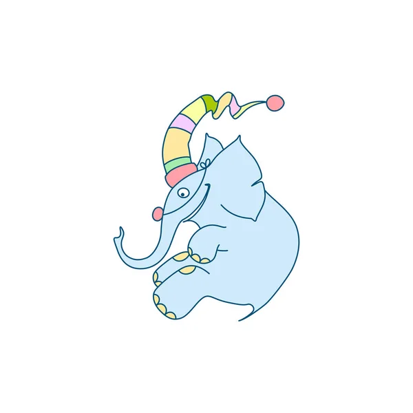 Vector Illustration Cheerful Cartoon Elephant Clown Colorful Hat Toy Nose — Διανυσματικό Αρχείο