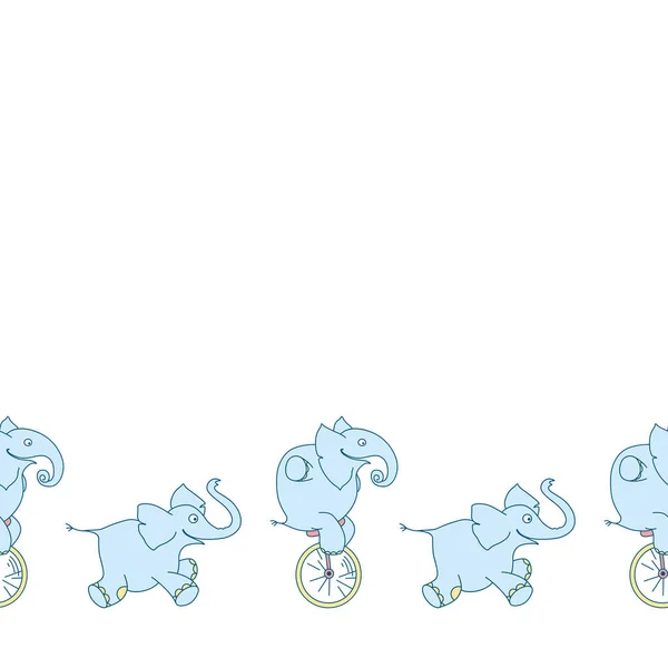 Vector Seamless Border Cute Cartoon Elephants White Background Funny Elephant — Stock vektor