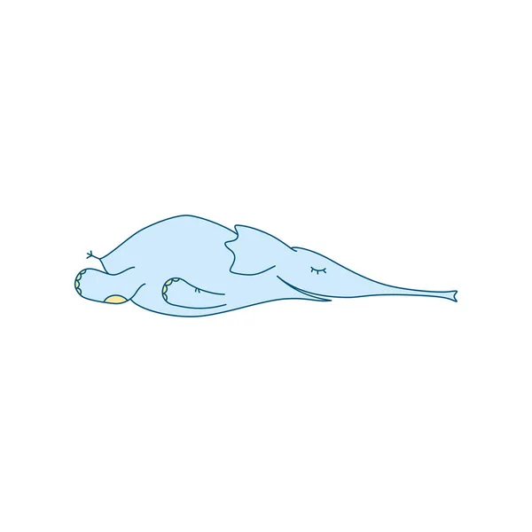 Vector Illustration Tired Cartoon Elephant Stretched Out Floor Cute Sleeping — Vector de stock