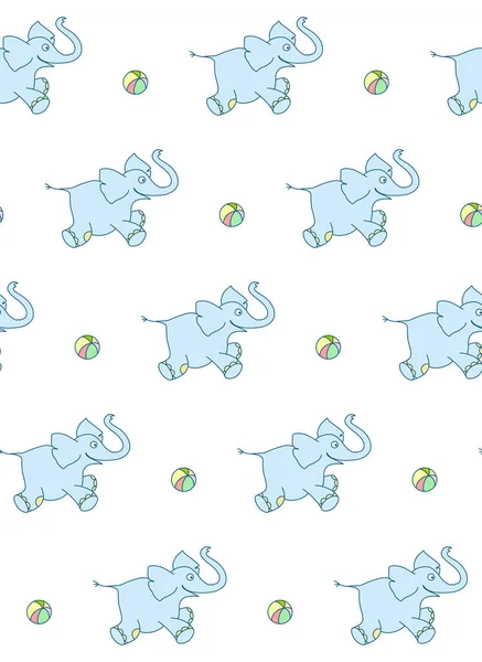 Vector Seamless Pattern Cute Elephant Ball White Background — Διανυσματικό Αρχείο