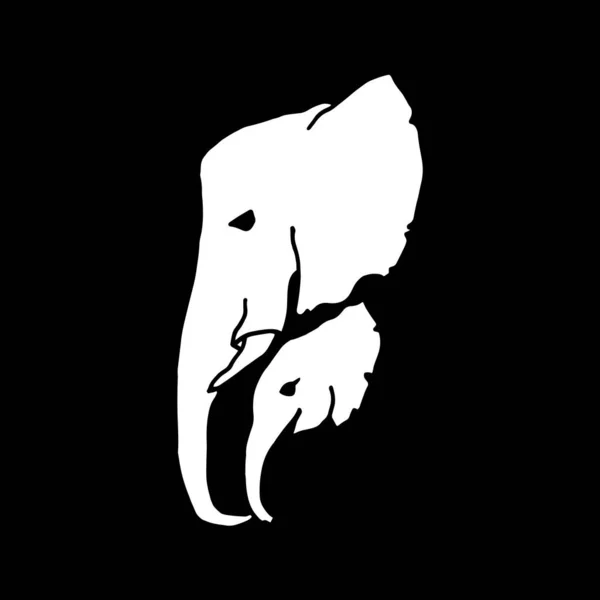 Vektor Illusztráció Két Fehér Elefánt Fej Fekete Háttér Elefántanya Csecsemőfej — Stock Vector