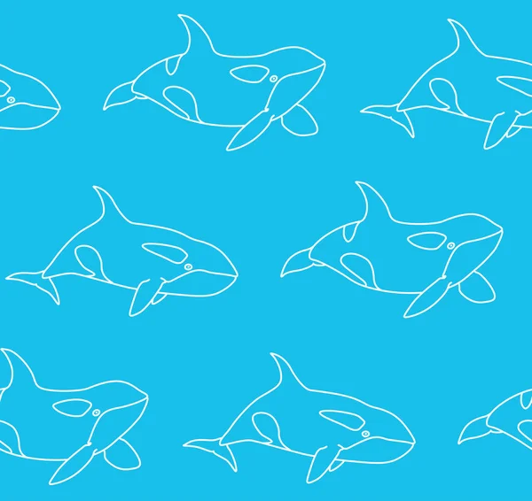 Vector Seamless Pattern Killer Whale Outline Style Line Art Orca — Image vectorielle