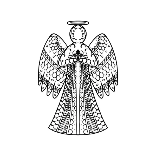 Vector Illustration Hand Drawn Zentangle Angel New Year Coloring Page — Stock vektor