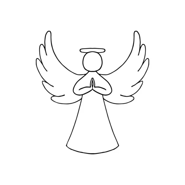 Vector Illustration Black Contour Angel Wings White Background — Stok Vektör