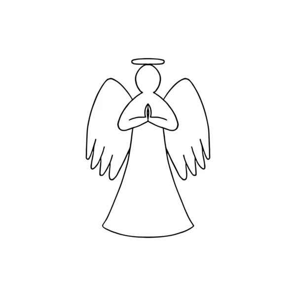 Vector Illustration Black Contour Angel Wings White Background — Stok Vektör