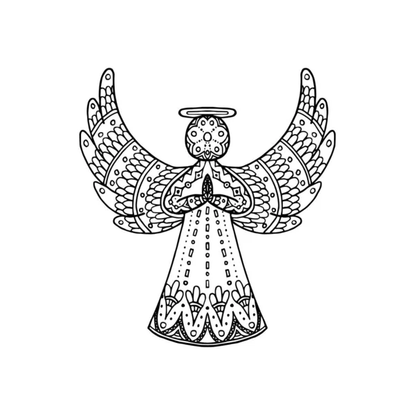 Vector Illustration Freehand Patterned Angel Silhouette Christmas New Year Coloring — Image vectorielle