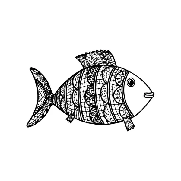 Vektorová Ilustrace Ručně Kreslených Kreslených Kreslených Kreslených Ryb Omalovánky Kniha — Stockový vektor