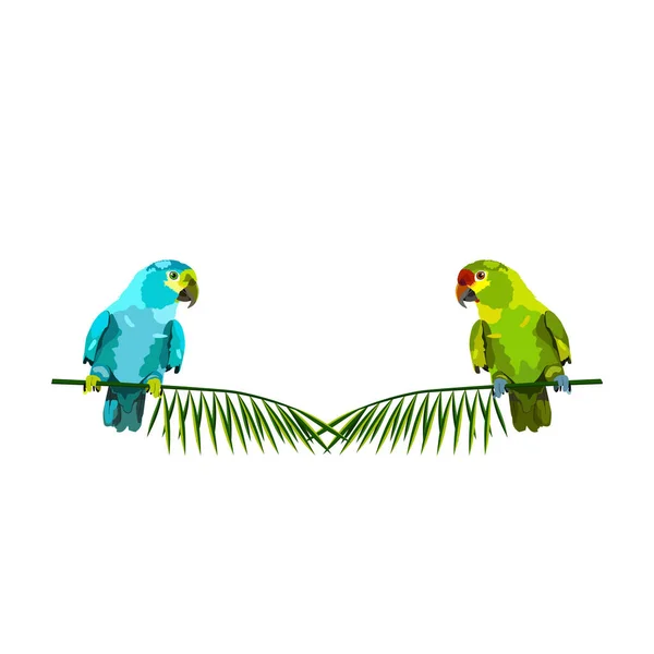 Vectorillustratie Van Twee Papegaaien Palmtakken — Stockvector