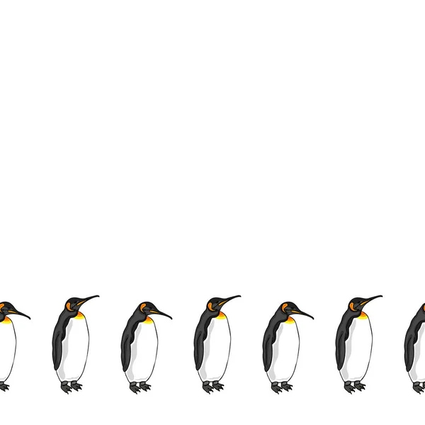 Vector Decorative Border Bird Penguin White Background Emperor Penguin — Stok Vektör