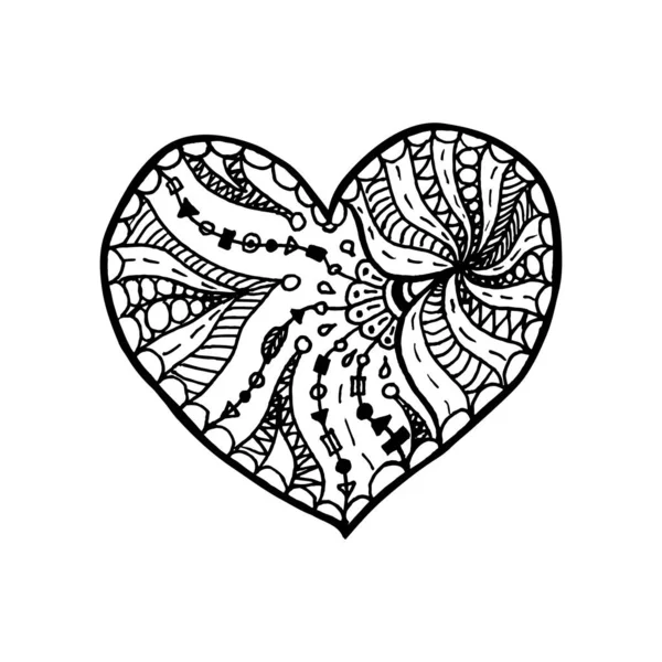 Vector Illustration Doodle Hand Drawn Heart Coloring Page Book Valentine — Vetor de Stock