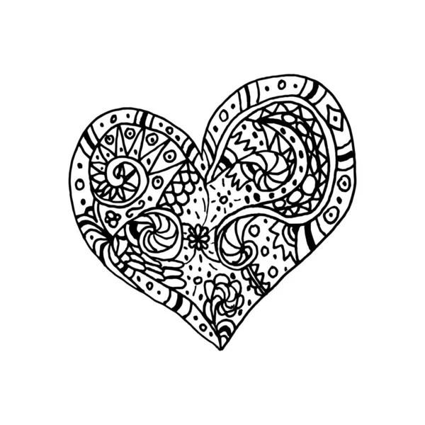 Vector Illustration Doodle Hand Drawn Heart Coloring Page Book Valentine — Vetor de Stock