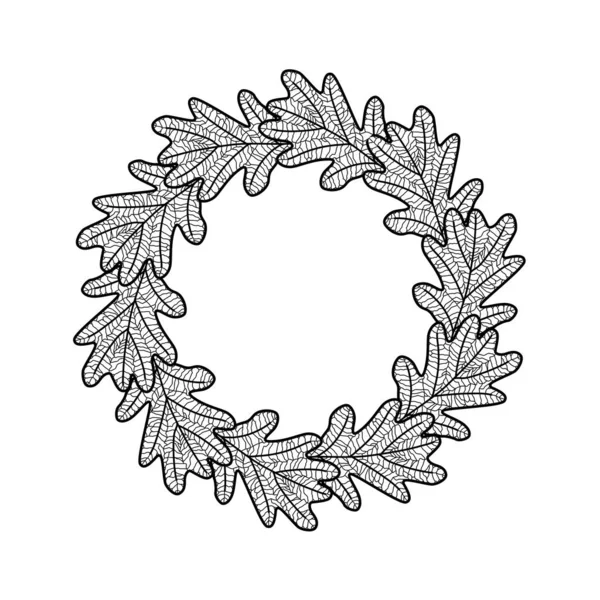 Vector Frame Black Oak Leaves White Background — Stok Vektör