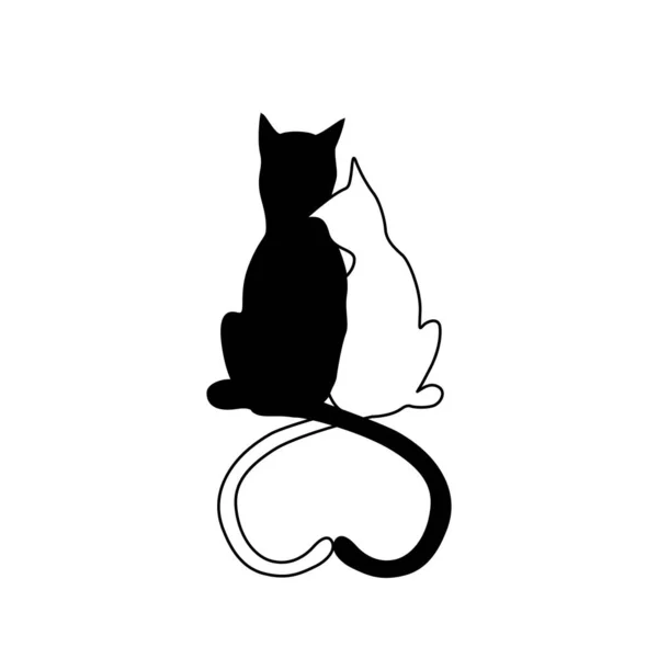 Vector Silhouette Cat Couple Love Shape Heart Tails Greeting Card — ストックベクタ