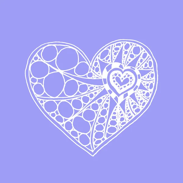 Vector Doodle Hand Drawn Heart White Heart Violet Background Card — Stock Vector