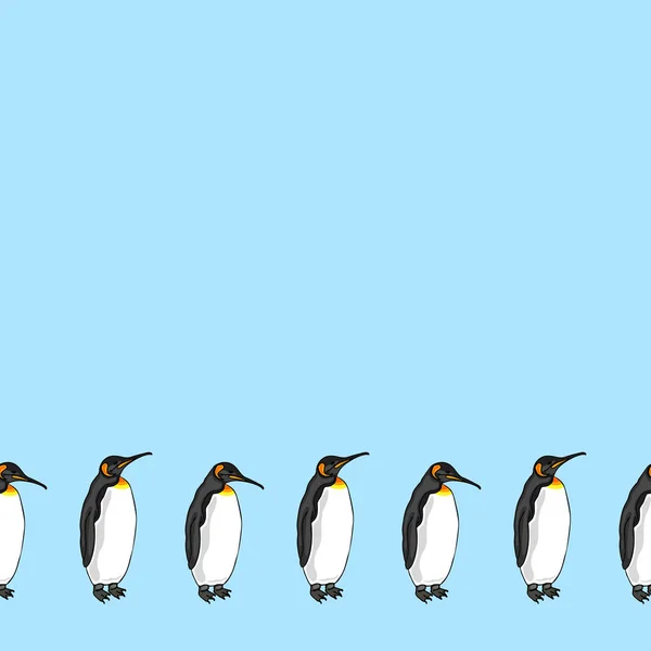 Vector Decorative Border Bird Penguin Emperor Penguin Blue Background — Vector de stock