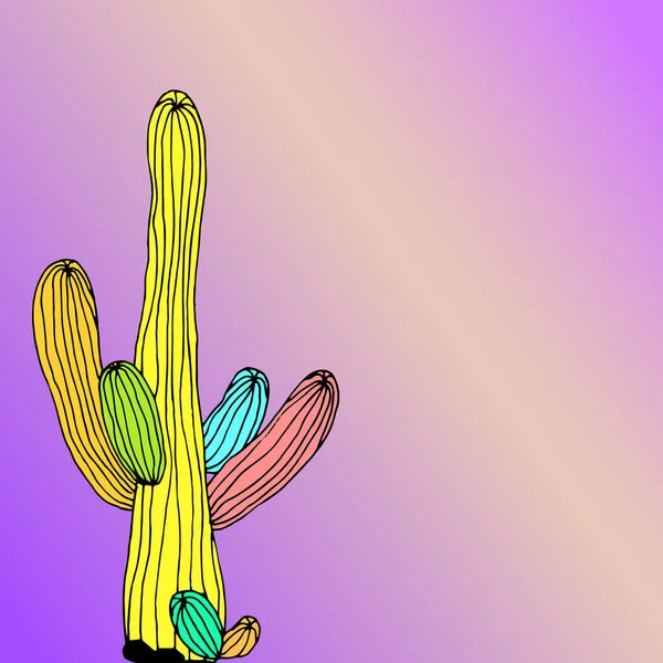 Vector Cactus Grunge Pink Violet Background Minimal Fashion Trendy Art — Image vectorielle
