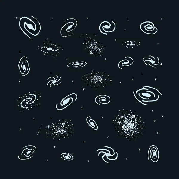 Vector Set Hand Drawn Galaxy Spiral Galaxy Elliptical Galaxy Lenticular — Stock Vector