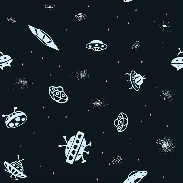 Vector Seamless Background Hand Drawn Ufo Doodle Ufo Flying Saucer — Stock vektor