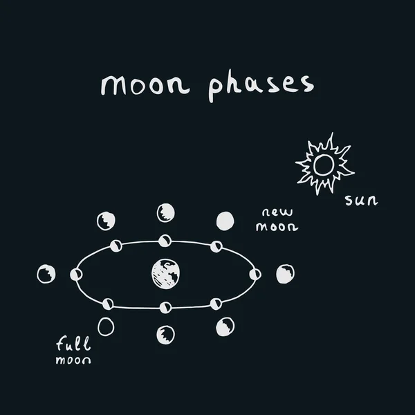 Vector Hand Drawn Moon Phases Scheme — Vetor de Stock